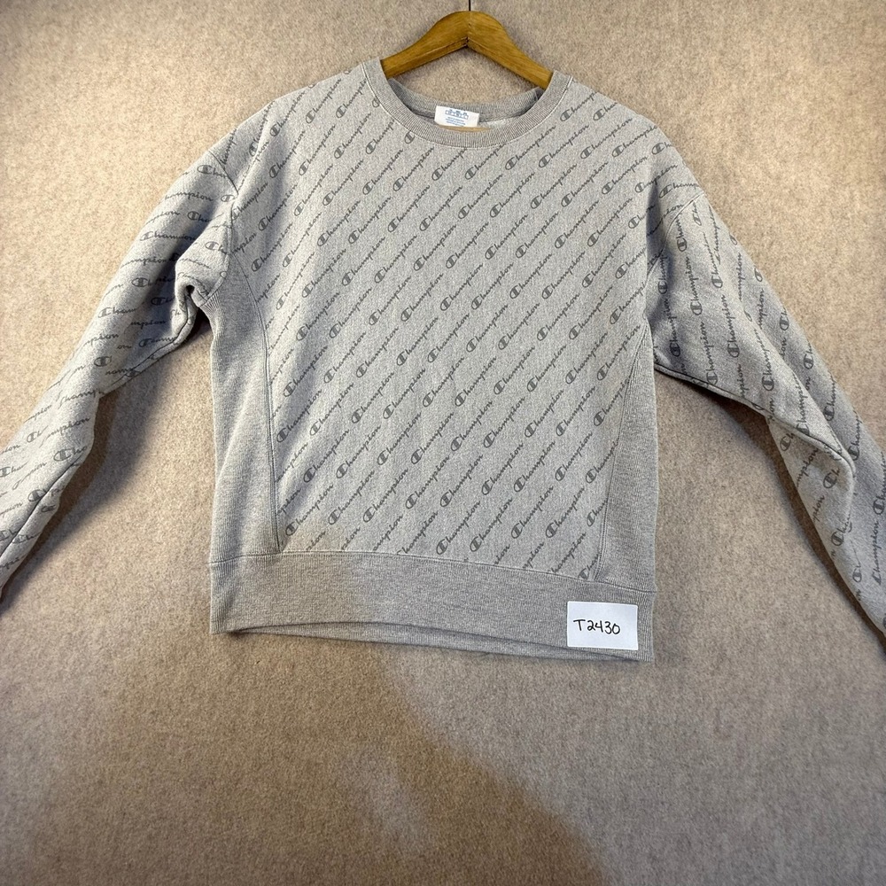 Champion Reverse Weave Gray All Over Script Logo Sweatshirt Small